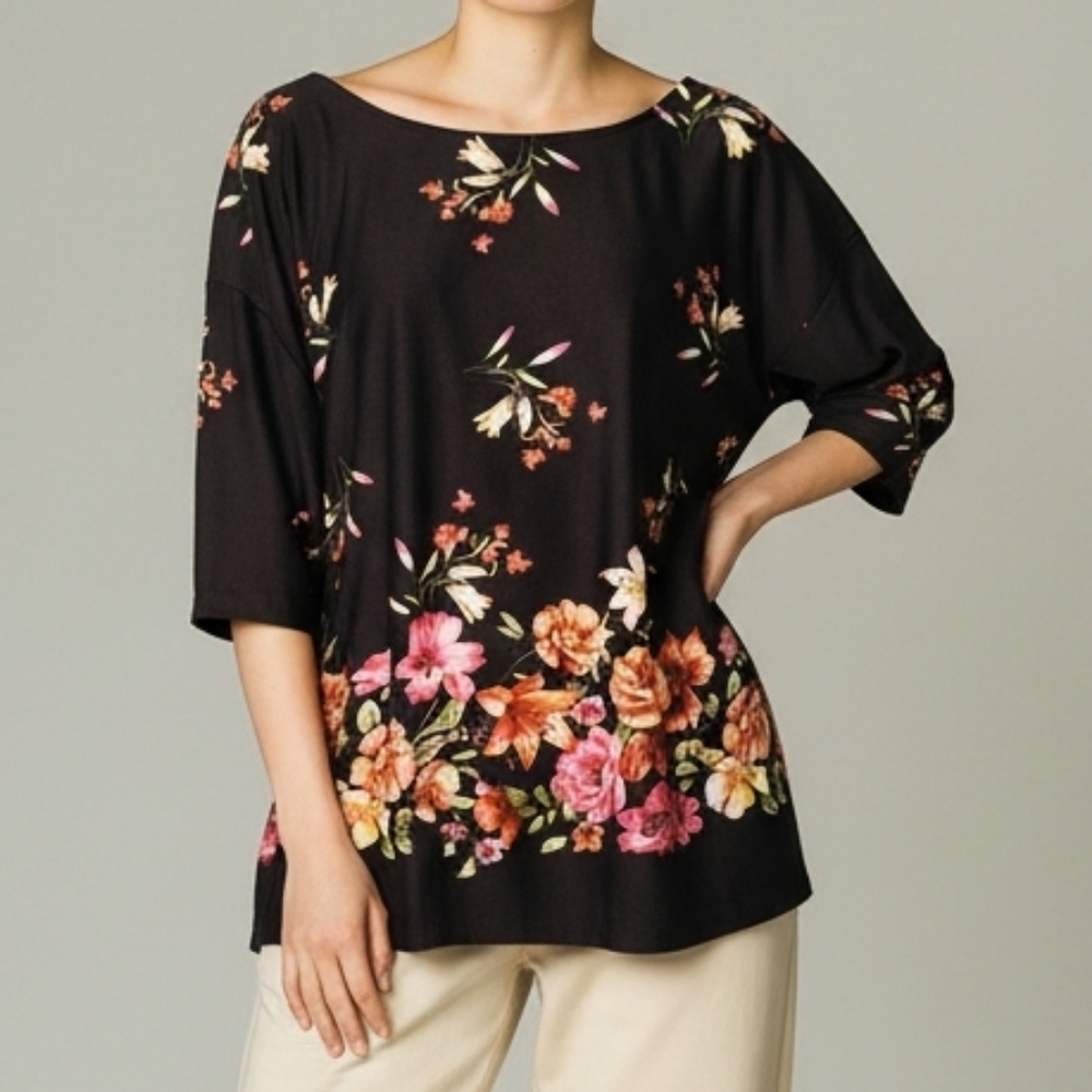 NEW! ISCA S Black Floral Top 6636